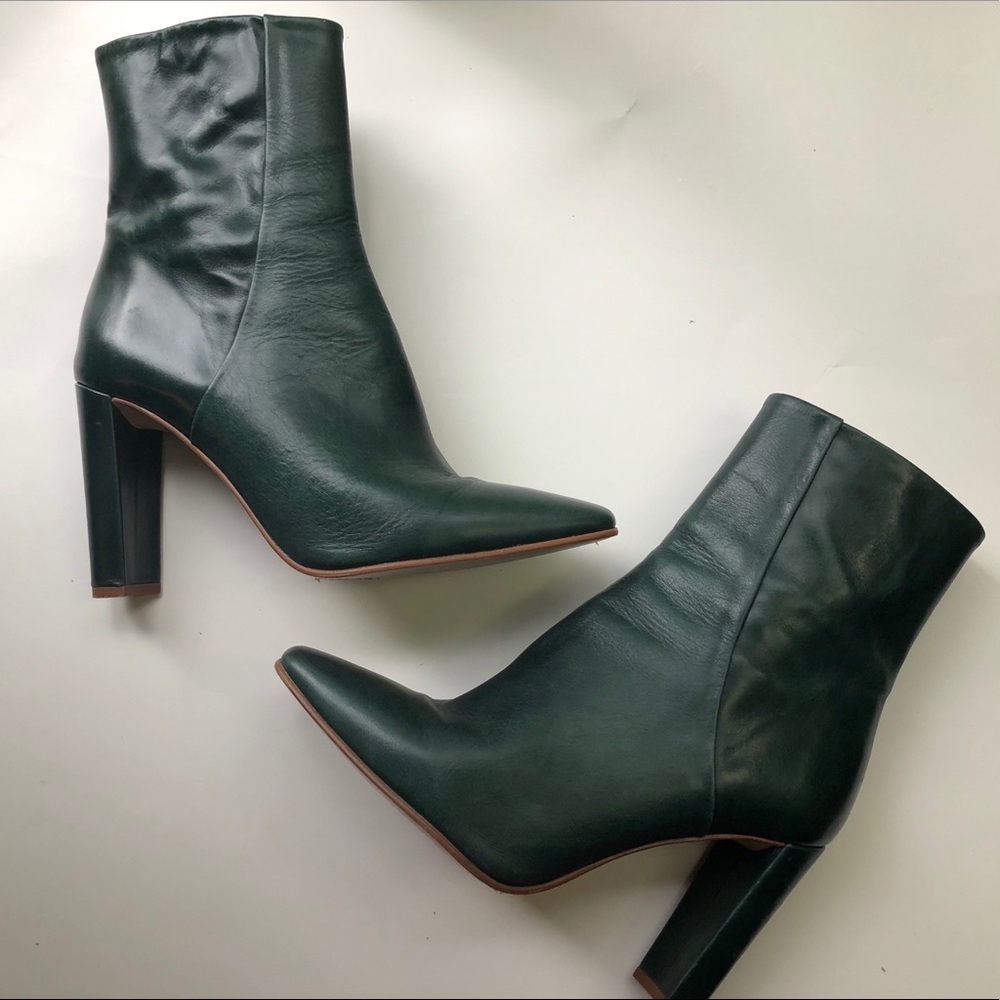 Zara green leather boots sz 40